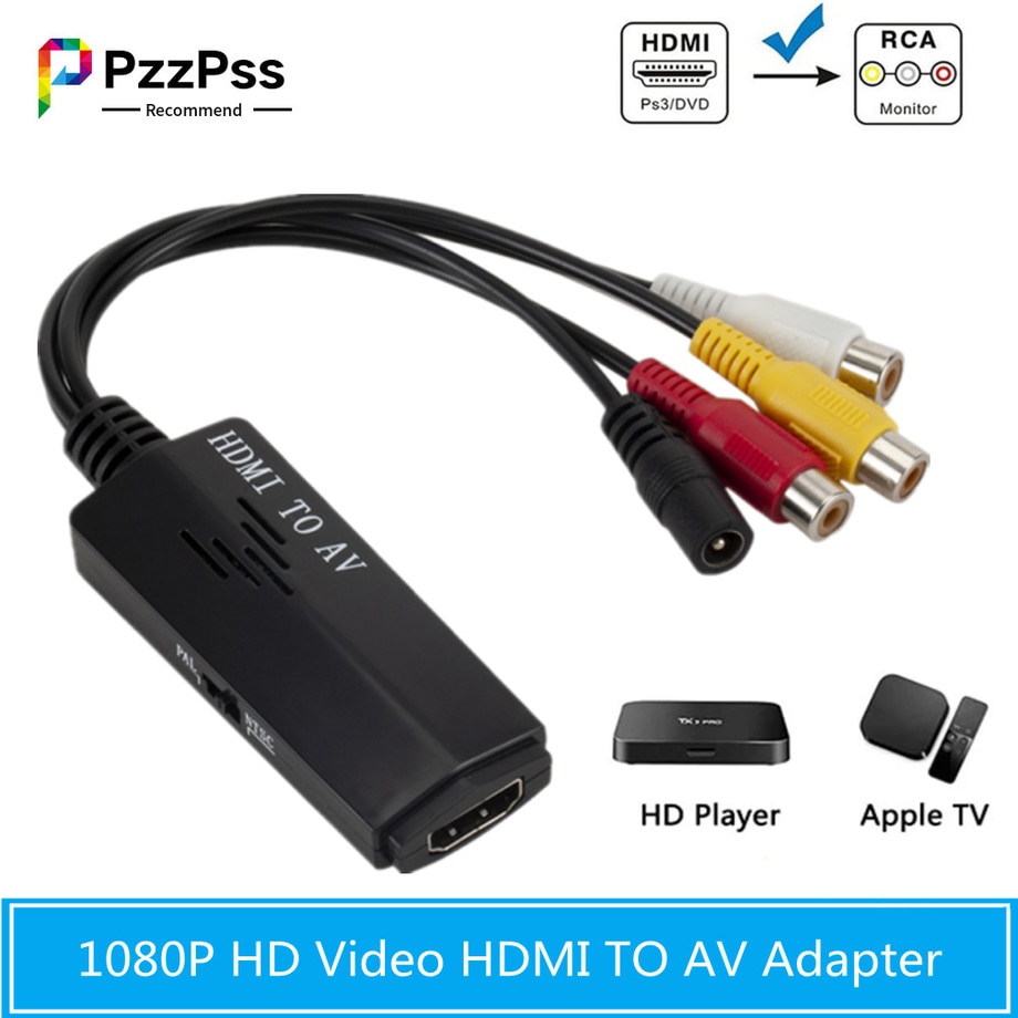 PzzPss HDMI To RCA ̺ 1080P HD  To Audio  Male To RCA AV Ʈ , TV VHS VCR DVD ڴ 